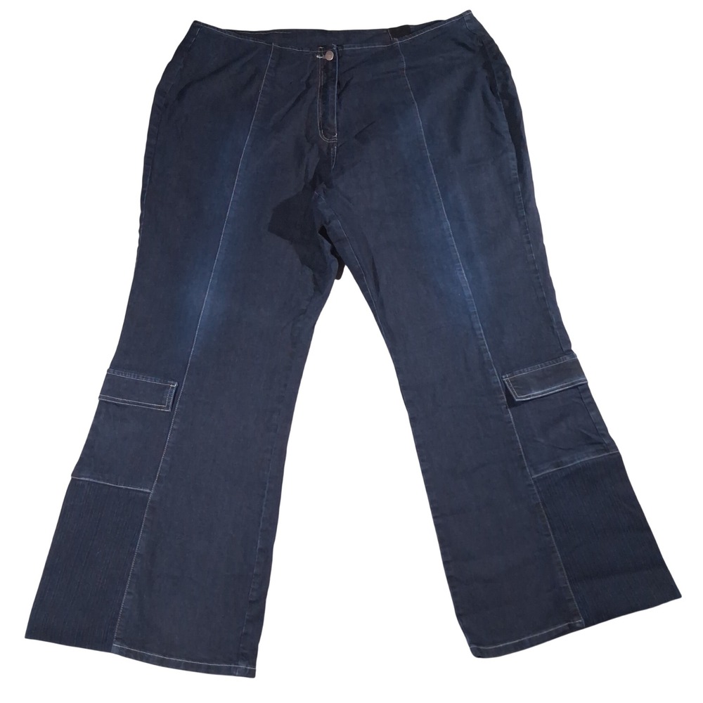 Lane Bryant Venezia Womens 26 Stretch Flare Wide Leg Cargo Jeans Indigo Blue NWT